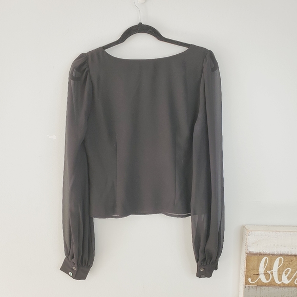 LPA Black Square Neck Puff Sheer LS Sleeve Blouse M - Picture 11 of 15